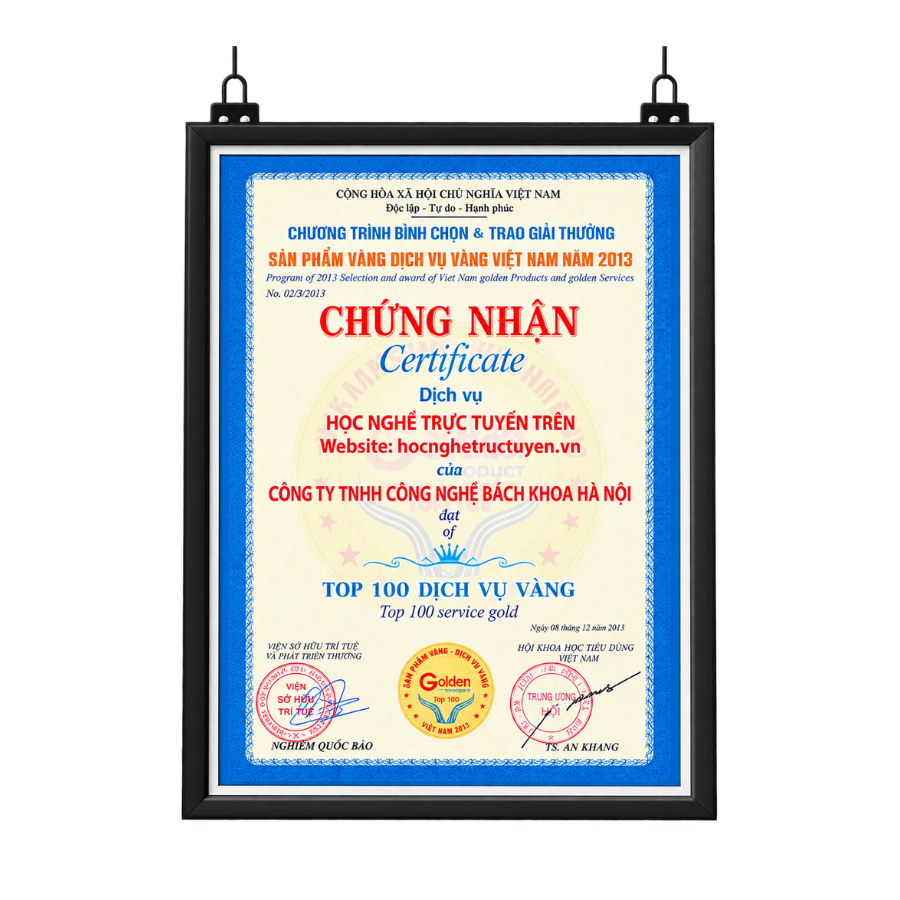 Chứng nhận Dịch vụ học nghề trực tuyến đạt Top 100 Dịch vụ vàng